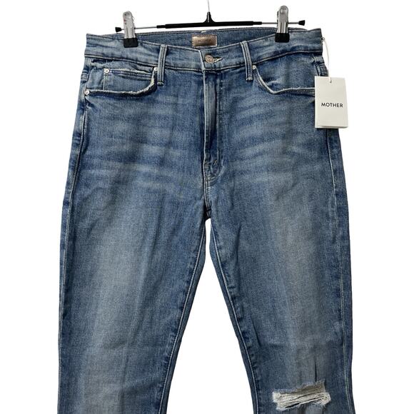MOTHER Stunner Ankle Step Fray Distressed Skinny Jeans Size 29 Light Wash NWT - Picture 3 of 11